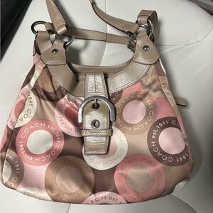 Coach Tan and Pink Shoulder Bag
